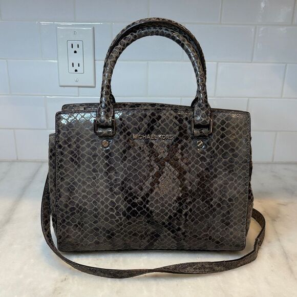 Michael Kors Selma Python Snakeskin Medium Convertible Tote Satchel - Picture 1 of 16